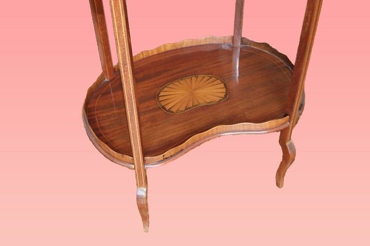 Tavolino a fagiolo inglese della seconda metà del 1800, stile Vittoriano, in legno di mogano-photo-3