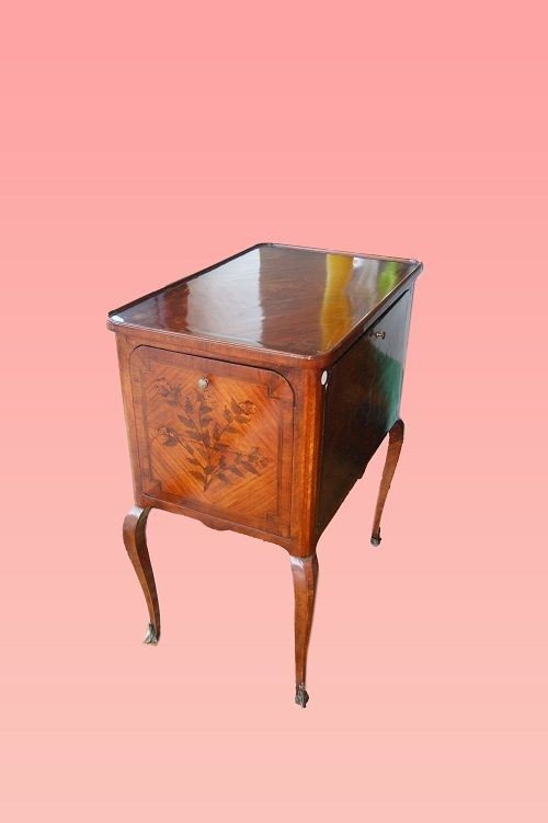 Tavolino con alette francese di metà 1800, stile Transizione, in legno di bois de violette-photo-2