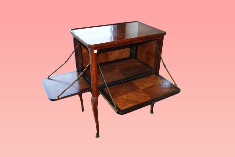 Tavolino con alette francese di metà 1800, stile Transizione, in legno di bois de violette-photo-3