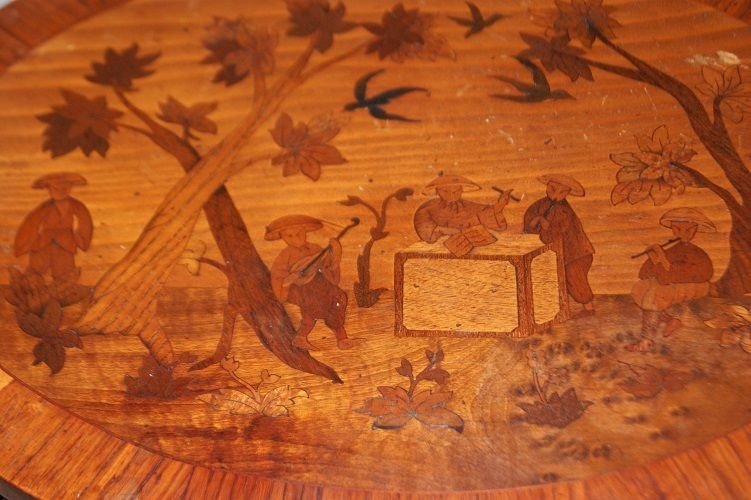 Tavolino ovale francese della seconda metà del 1800, stile Transizione, in legno di palissandro-photo-3