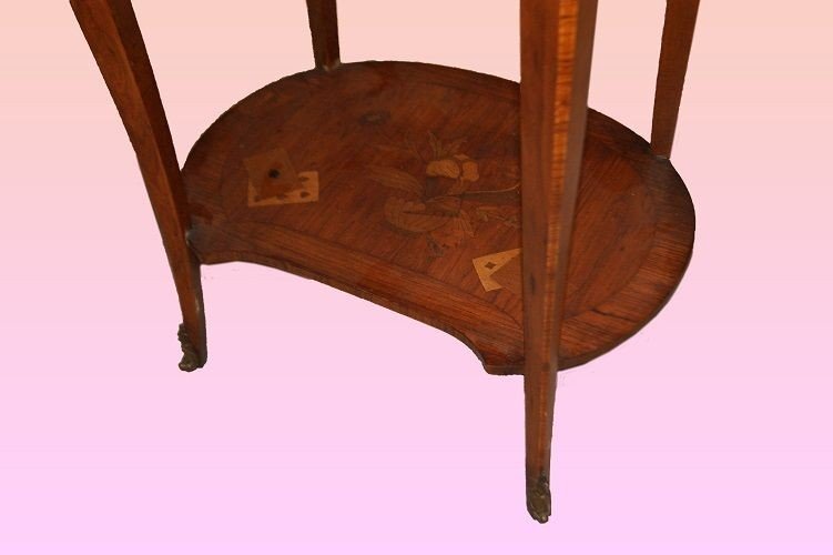 Tavolino ovale francese della seconda metà del 1800, stile Transizione, in legno di palissandro-photo-4