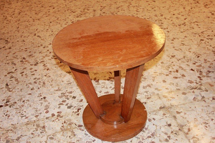 Tavolino circolare francese di inizio 1900, stile Decò, in legno di noce-photo-2