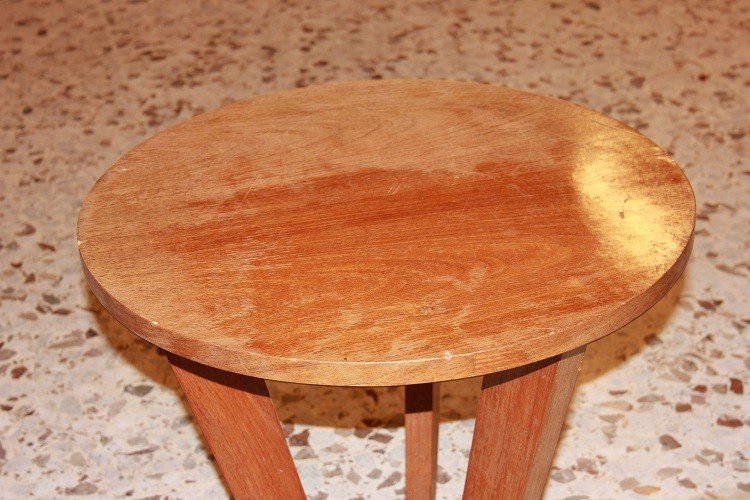 Tavolino circolare francese di inizio 1900, stile Decò, in legno di noce-photo-3