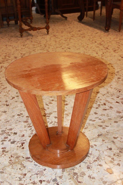 Tavolino circolare francese di inizio 1900, stile Decò, in legno di noce-photo-1