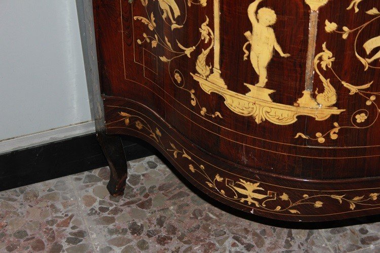 Bellissima angoliera italiana Lombarda della seconda metà del 1700, stile Transizione, in legno-photo-3