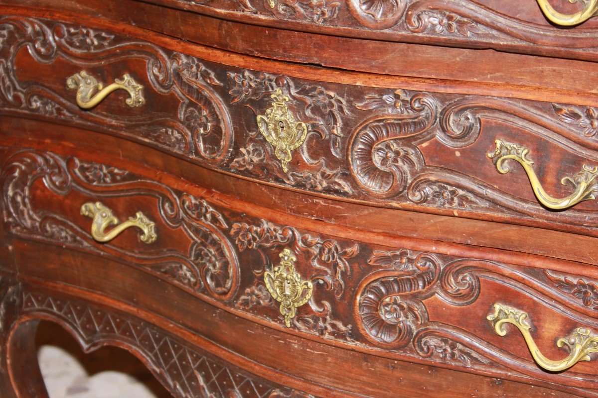 Piccolo cassettone francese a 3 cassetti, stile Provenzale, di metà 1800 in legno di noce-photo-1