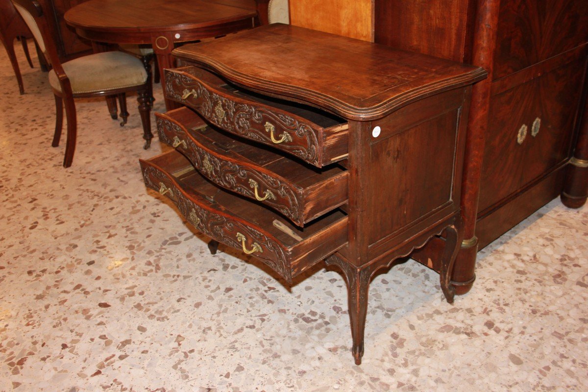 Piccolo cassettone francese a 3 cassetti, stile Provenzale, di metà 1800 in legno di noce-photo-2