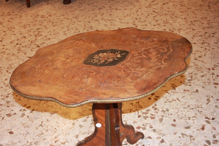 Tavolino a vela francese della seconda metà del 1800, stile Luigi XV, in legno di bois de rose-photo-2