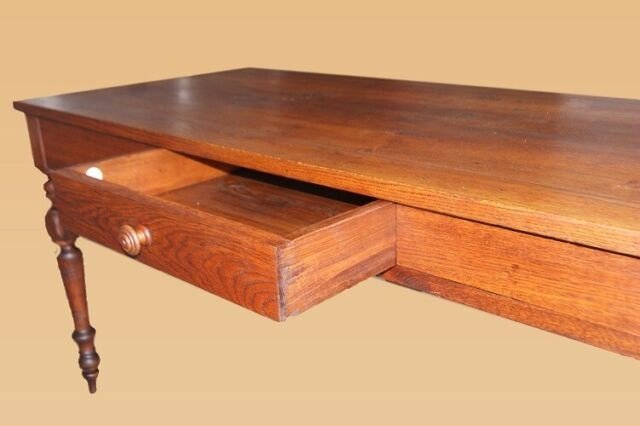 Tavolo fisso francese rustico di metà 1800 in legno di ciliegio. Presenta piano da rilucidare-photo-2