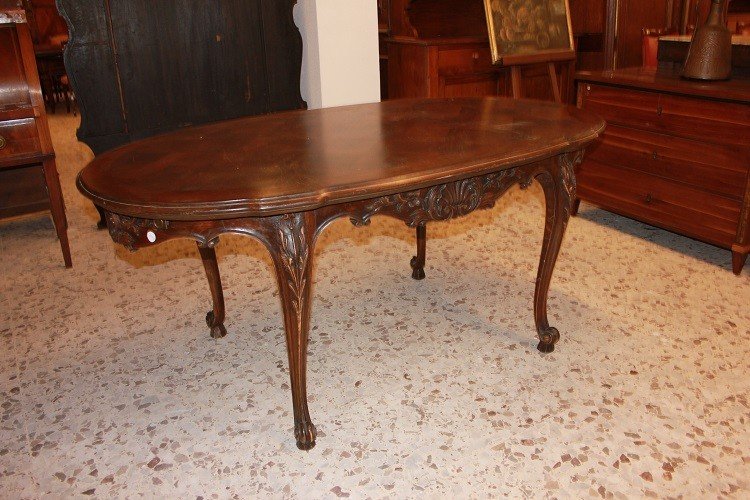 Tavolo ovale allungabile, francese di fine 1800, stile Provenzale in legno di noce-photo-2