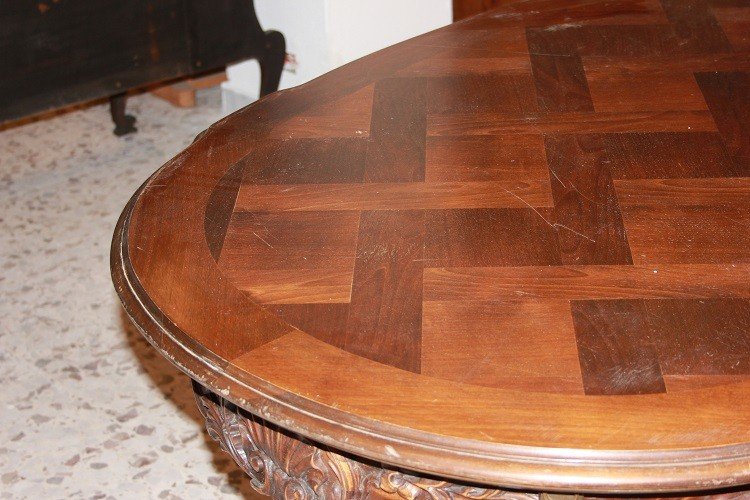 Tavolo ovale allungabile, francese di fine 1800, stile Provenzale in legno di noce-photo-2