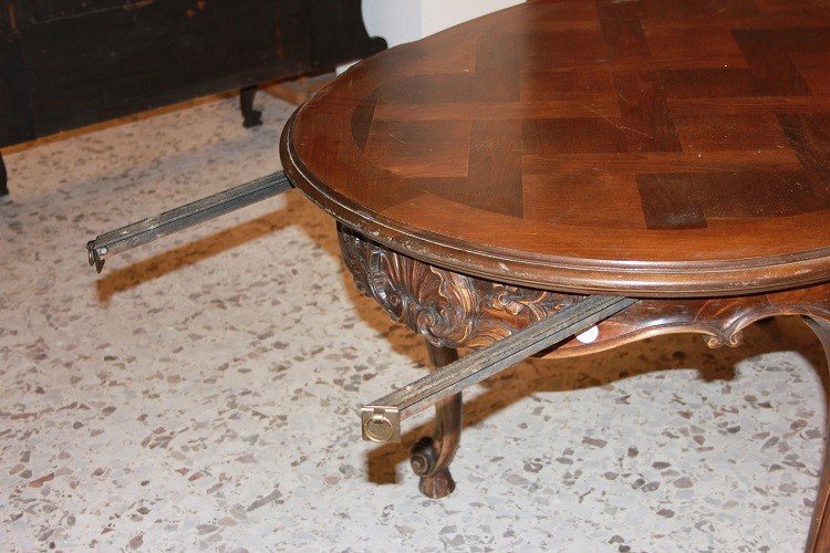 Tavolo ovale allungabile, francese di fine 1800, stile Provenzale in legno di noce-photo-3