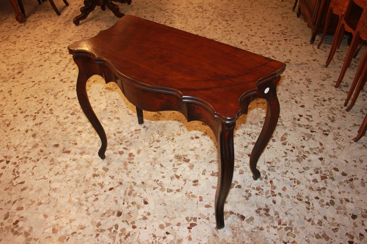 Tavolino da gioco italiano di metà 1800, stile Luigi Filippo, in legno di noce-photo-3
