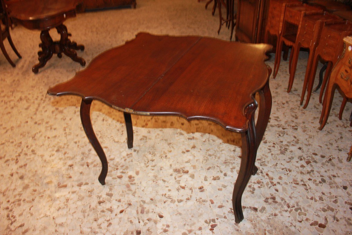 Tavolino da gioco italiano di metà 1800, stile Luigi Filippo, in legno di noce-photo-4