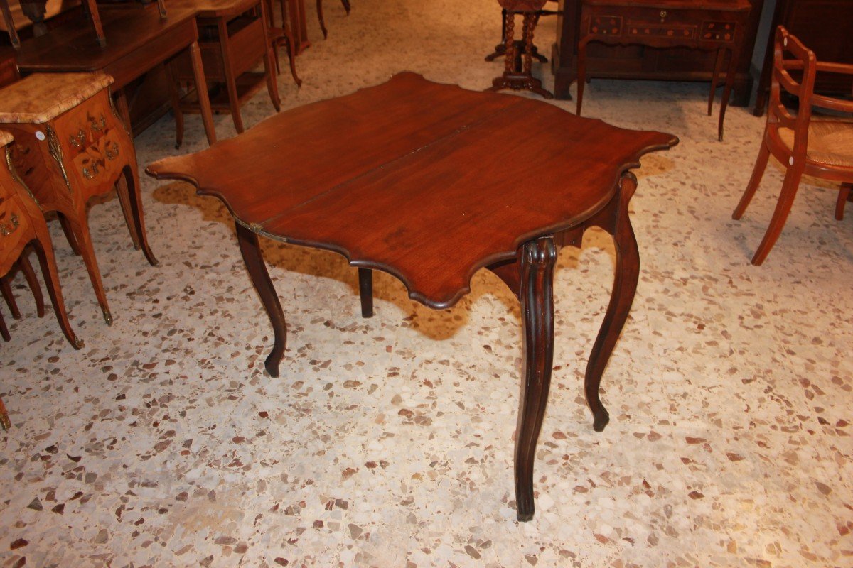 Tavolino da gioco italiano di metà 1800, stile Luigi Filippo, in legno di noce-photo-5