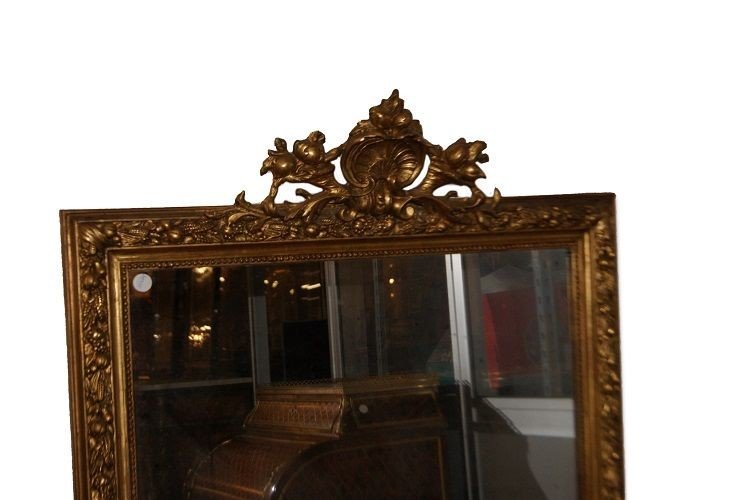 Grande specchiera francese di metà 1800, stile Luigi XVI, in legno dorato foglia oro-photo-2