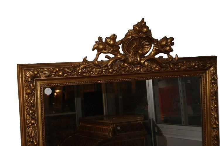 Grande specchiera francese di metà 1800, stile Luigi XVI, in legno dorato foglia oro-photo-4