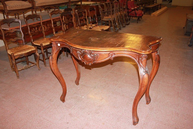 Consolle alta italiana di prima metà 1800, stile Luigi Filippo, in legno di noce-photo-2