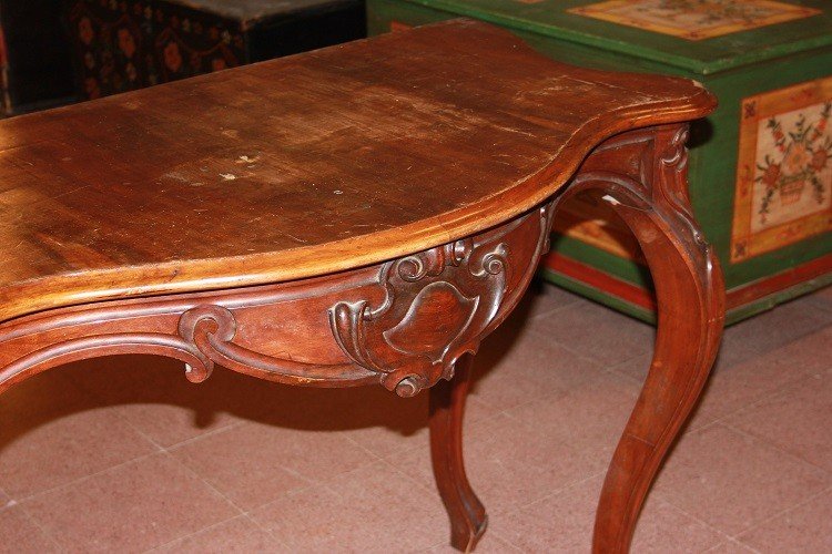 Consolle alta italiana di prima metà 1800, stile Luigi Filippo, in legno di noce-photo-1