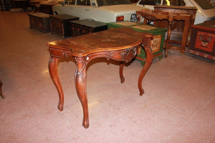 Consolle alta italiana di prima metà 1800, stile Luigi Filippo, in legno di noce-photo-3