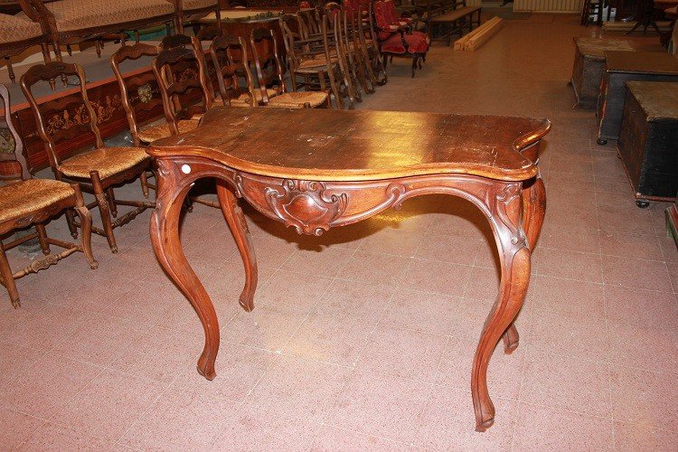 Consolle alta italiana di prima metà 1800, stile Luigi Filippo, in legno di noce