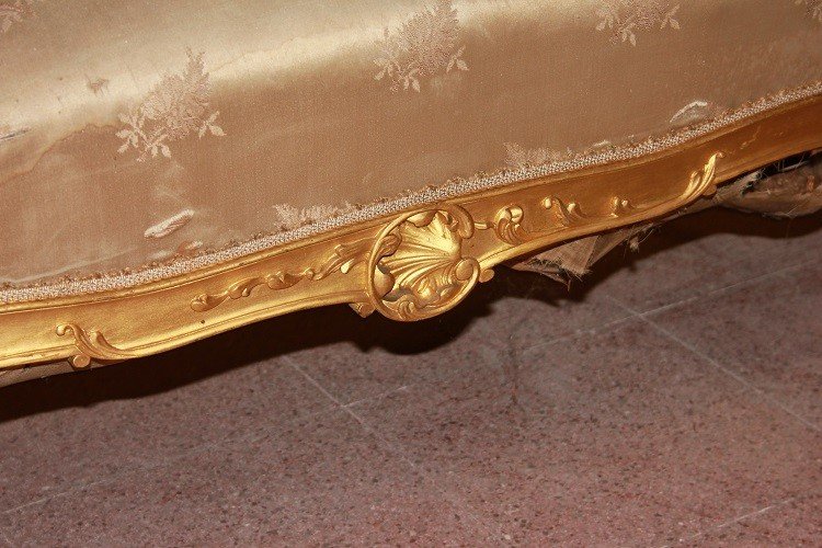 Salotto francese di metà 1800, stile Luigi XV, in legno dorato-photo-4