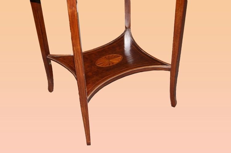 Tavolino ovale inglese di metà 1800, stie Vittoriano, in legno di mogano-photo-4