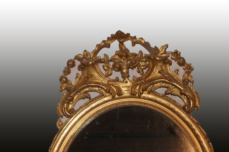 Specchiera francese di metà 1800, stile Luigi XV, in legno dorato foglia oro-photo-2