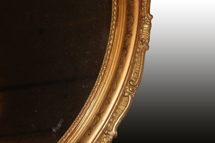 Specchiera francese di metà 1800, stile Luigi XV, in legno dorato foglia oro-photo-3