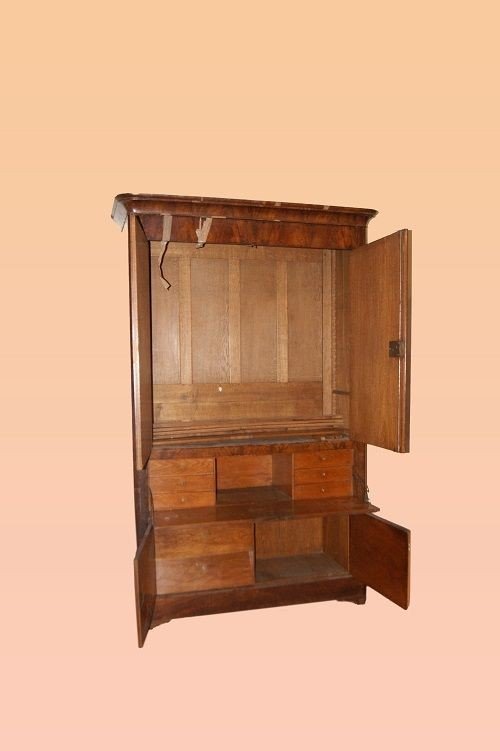 Armadio francese della prima metà del 1800, stile Impero, in legno lastronato di mogano -photo-3