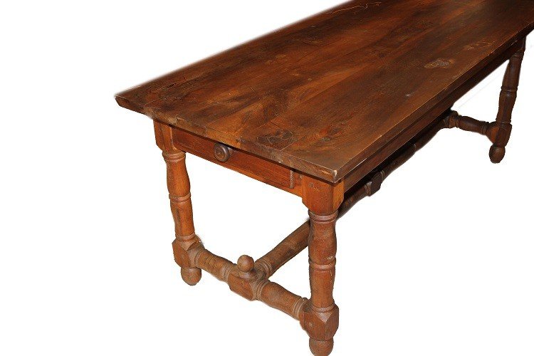 Tavolo rustico francese della seconda metà del 1800 in legno di noce-photo-2