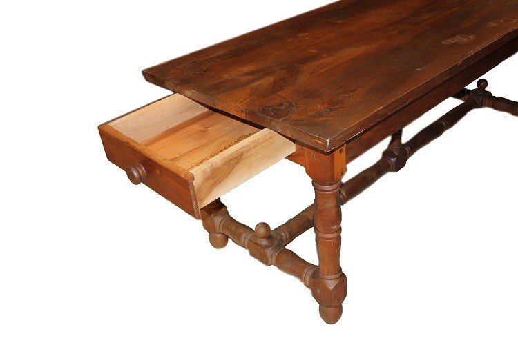 Tavolo rustico francese della seconda metà del 1800 in legno di noce-photo-3