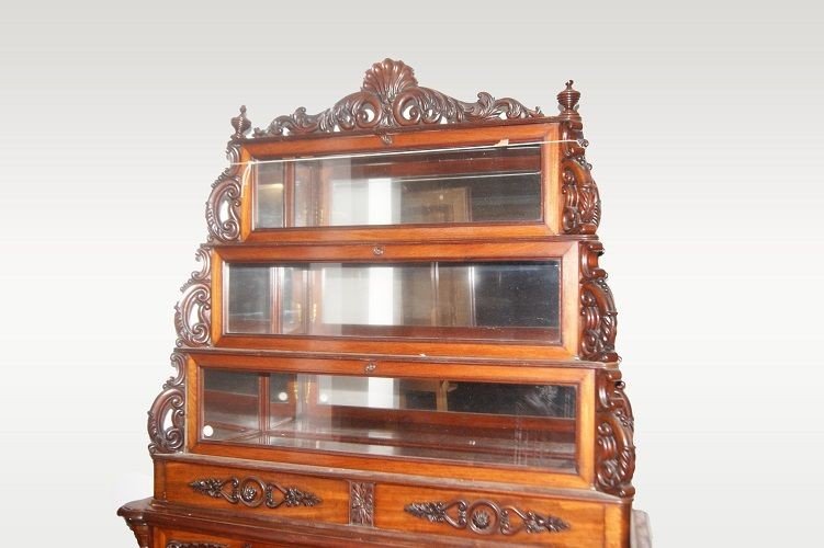 Antica credenza doppio corpo francese della prima metà del 1800, stile Luigi Filippo, in legno -photo-2