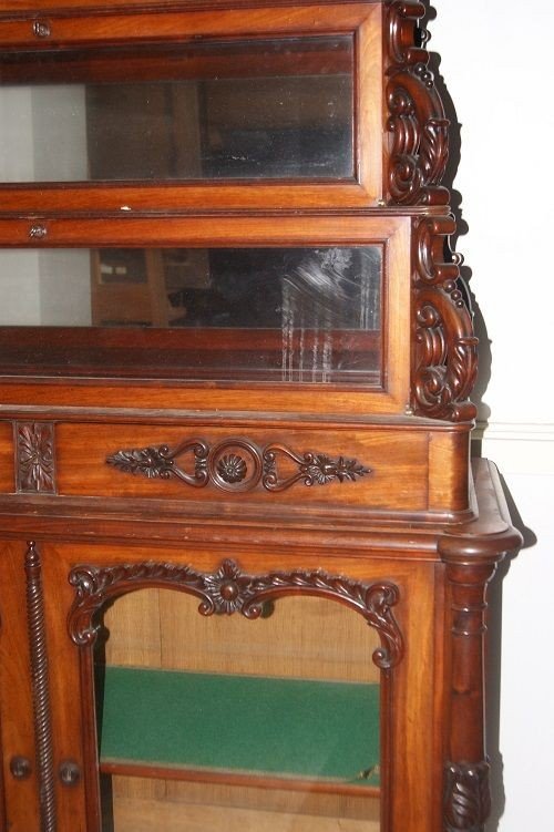 Antica credenza doppio corpo francese della prima metà del 1800, stile Luigi Filippo, in legno -photo-4