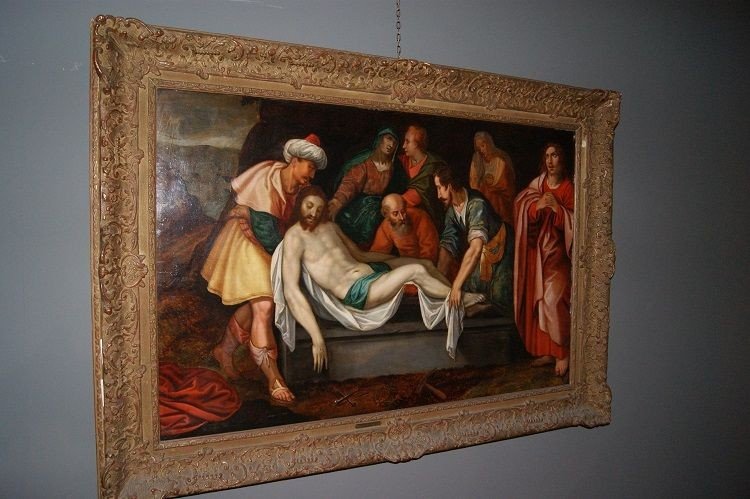 Olio su tavola del 1600, fiammingo, raffigurante la "Deposizione di Gesù-photo-2