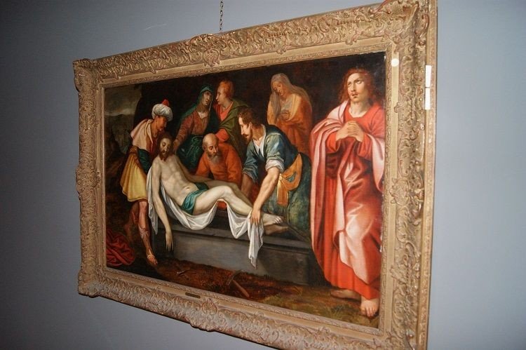 Olio su tavola del 1600, fiammingo, raffigurante la "Deposizione di Gesù-photo-3