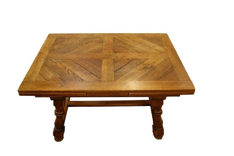 <p>Tavolo rustico allungabile, francese della seconda metà del 1800, in legno di rovere-photo-2