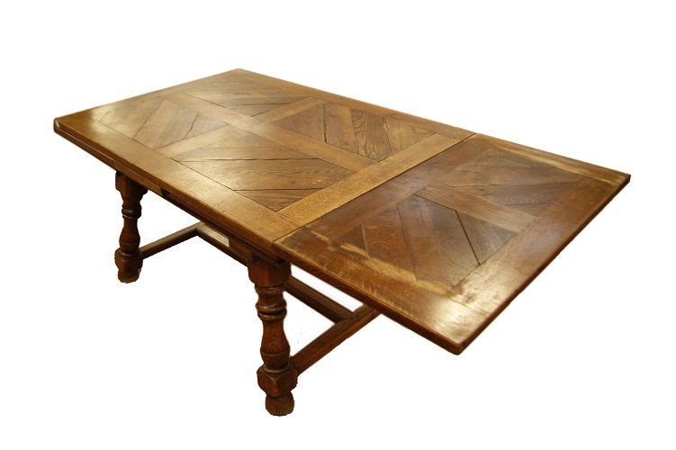 <p>Tavolo rustico allungabile, francese della seconda metà del 1800, in legno di rovere-photo-3