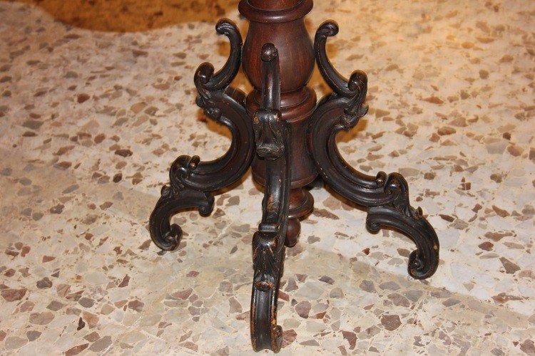 Tavolino Nord Europa di metà 1800, stile Biedermeier, in legno di mogano e piuma di mogano-photo-1