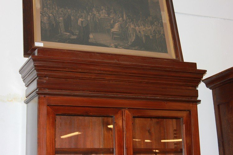 Credenza libreria italiana del 1800 in legno di abete tinto noce-photo-2