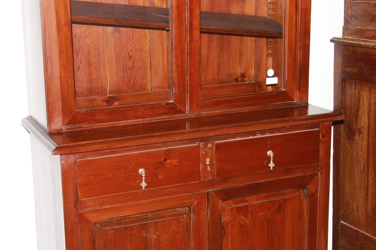 Credenza libreria italiana del 1800 in legno di abete tinto noce-photo-3