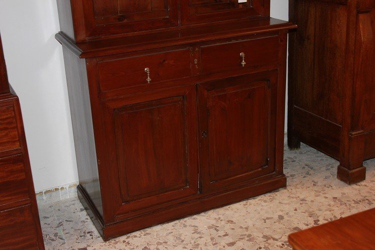 Credenza libreria italiana del 1800 in legno di abete tinto noce-photo-4