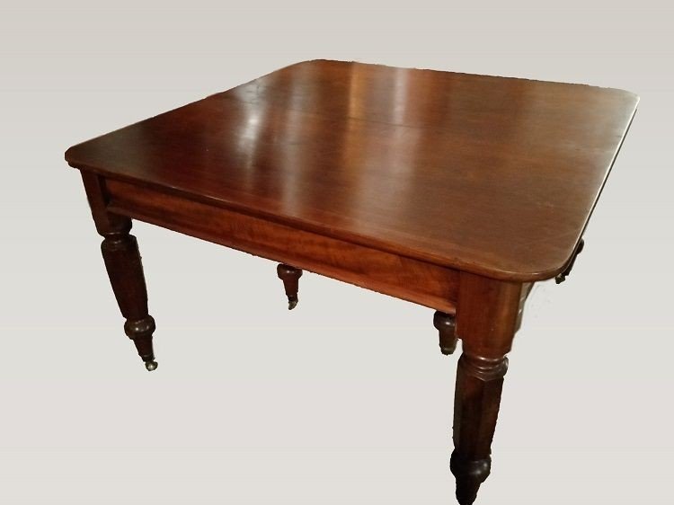<p>Tavolo allungabile inglese di fine 1800, stile Vittoriano, in legno di mogano-photo-2
