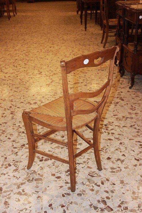 Gruppo di 6 sedie francesi di fine 1800, stile Rustico, in legno di noce con seduta in paglia -photo-1