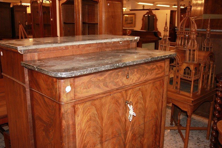 Secretaire francese della seconda metà del 1800, stile Impero, in legno di mogano-photo-3