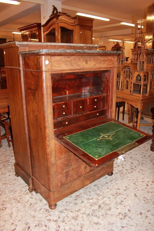 Secretaire francese della seconda metà del 1800, stile Impero, in legno di mogano-photo-2