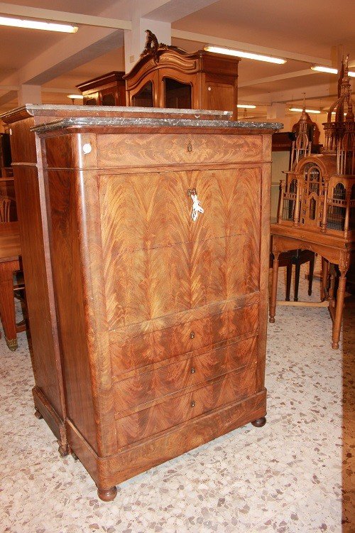 Secretaire francese della seconda metà del 1800, stile Impero, in legno di mogano
