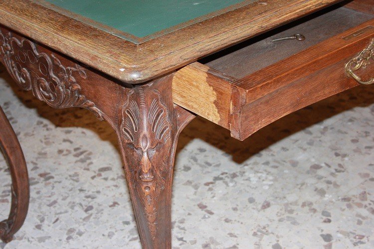 Tavolo scrittoio francese della seconda metà del 1800, stile Provenzale in legno di Rovere-photo-4