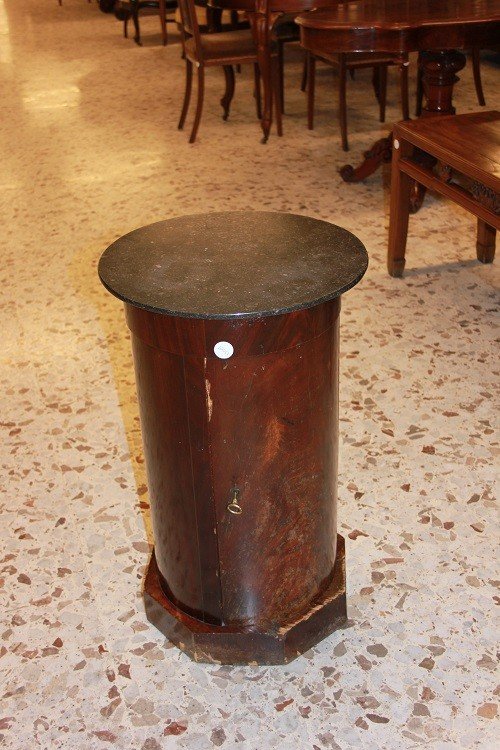 Mobiletto tavolino a cilindro francese di metà 1800, stile Direttorio, in legno di mogano-photo-2