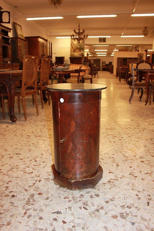 Mobiletto tavolino a cilindro francese di metà 1800, stile Direttorio, in legno di mogano